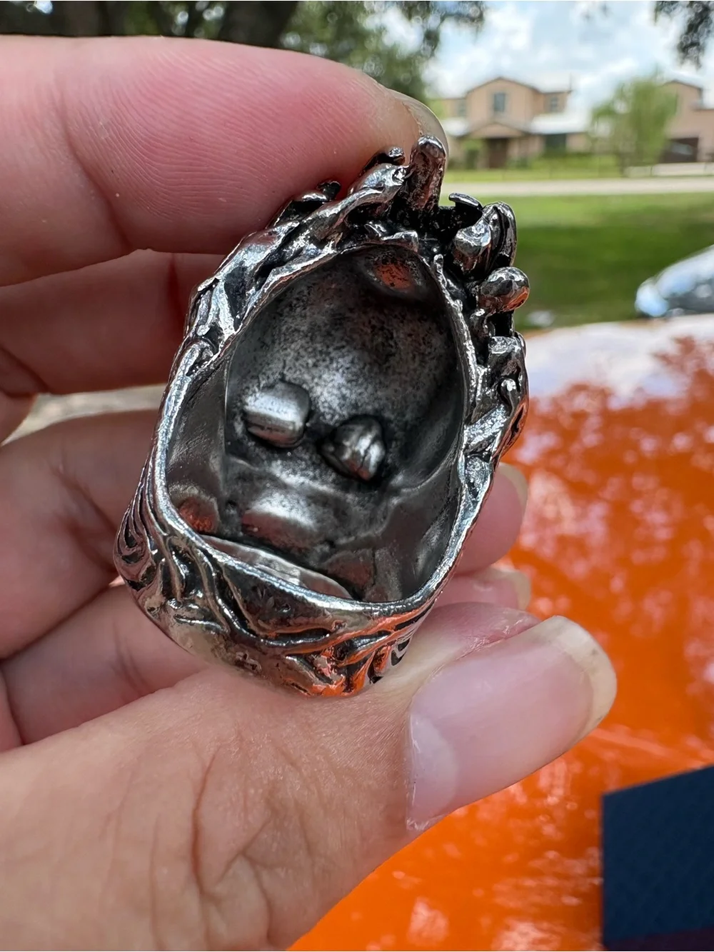 Men's Silver-Tone Flame Skull Ring - Bold Statement Jewelry